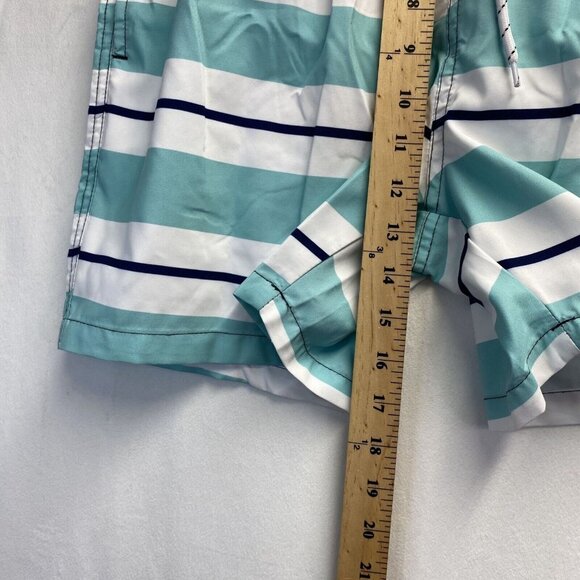 Elastic & Drawstring Waist Swimwear Shorts Men Small Green Stripes Side Pockets - Picture 4 of 11